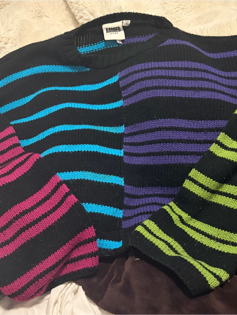 Ragged Priest Jeans Colorblock Striped Sweater - Neon Accent Stripes